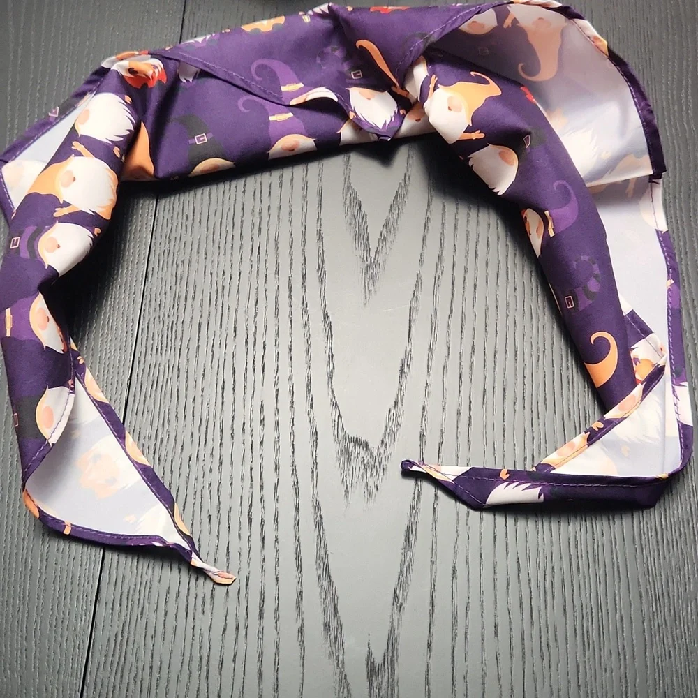 Purple Halloween Pet Bandana w Gnomes New